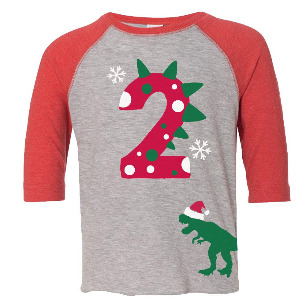 Christmas Holiday Dinosaur Birthday Custom Raglan Shirt with Name on Back