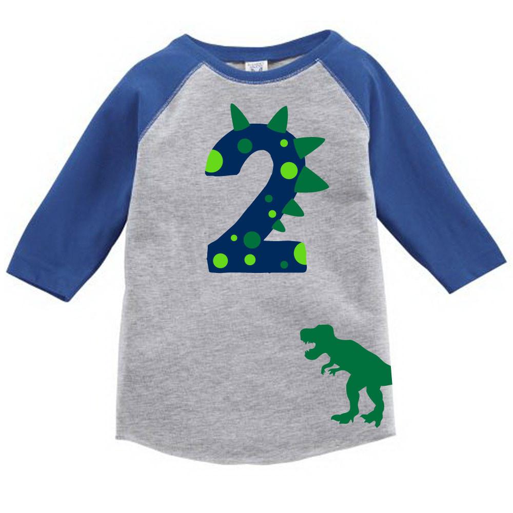 Dinosaur Birthday Custom Raglan Toddler Shirt with Name on Back