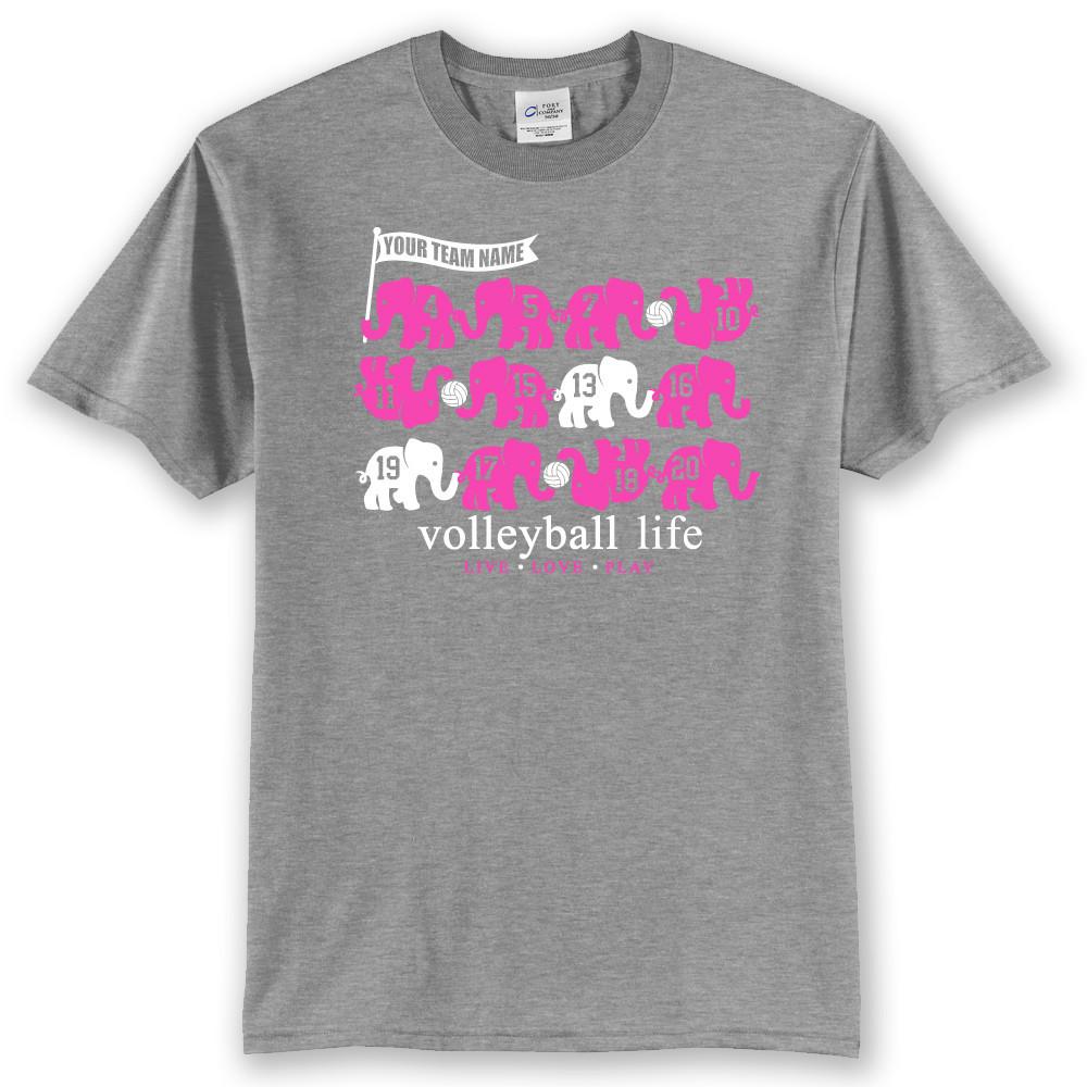  Volleyball Life Elephants Custom Team Numbers T-Shirt
